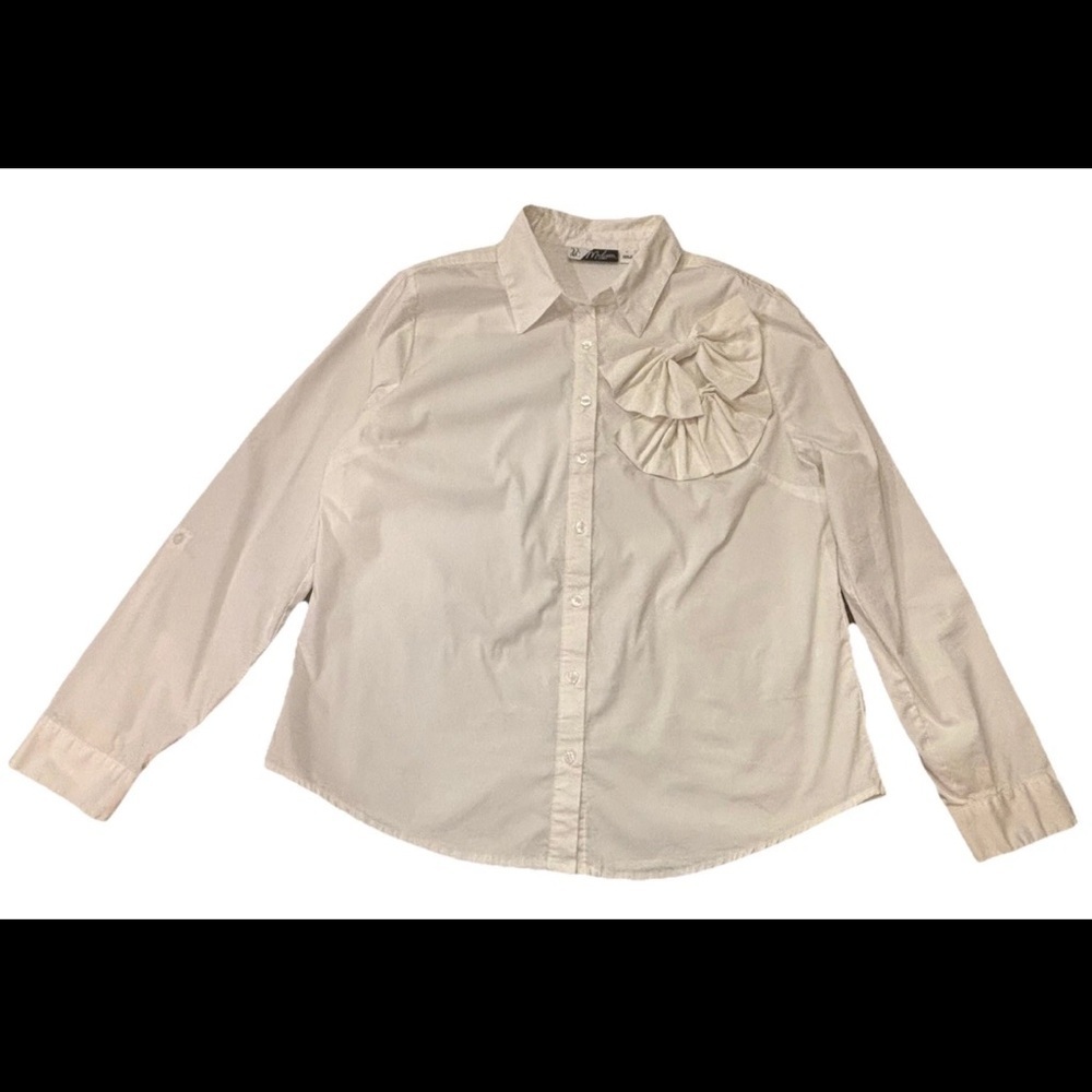 NY&C Madison Vintage Shirt White Bow Cotton Blouse Large Button Down